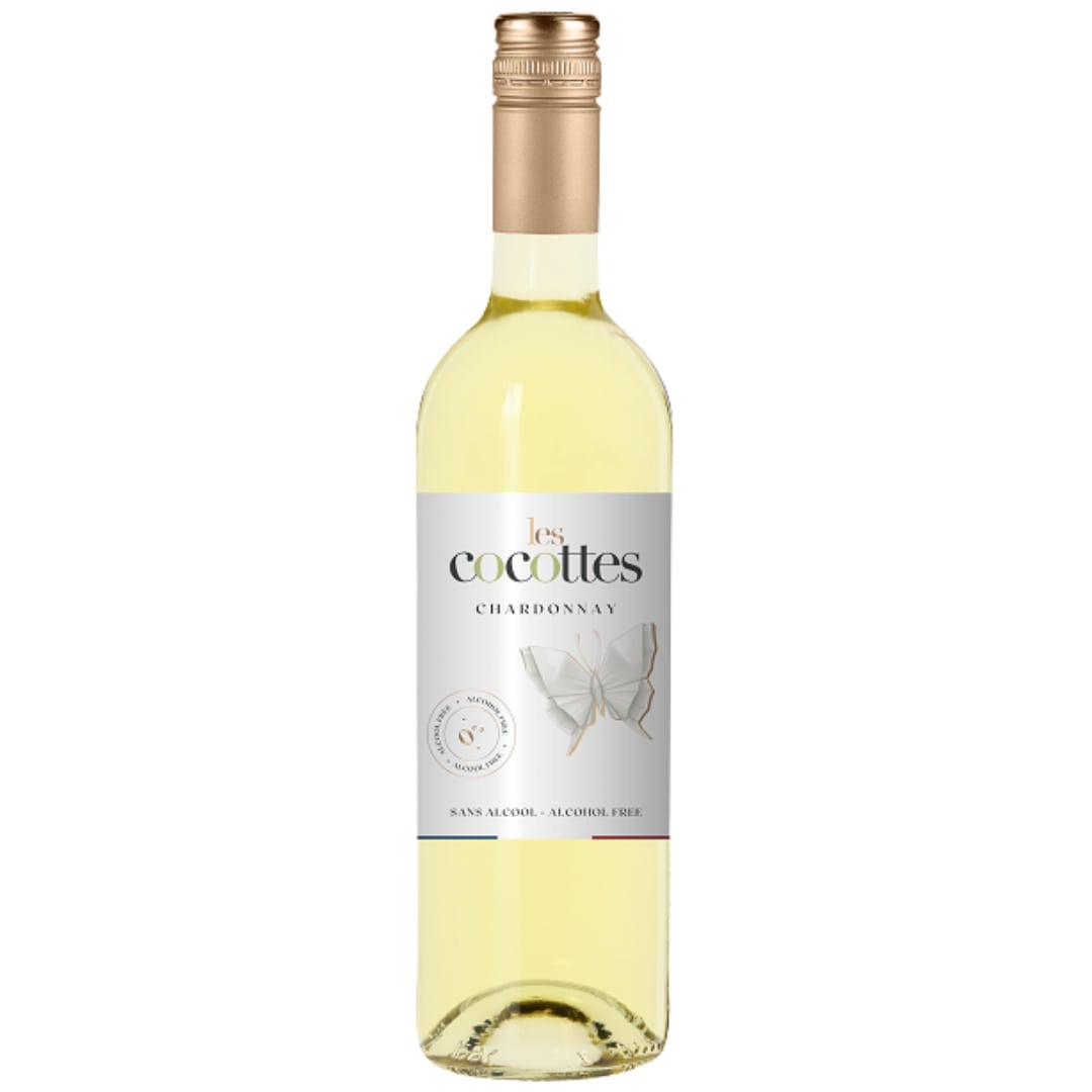 Les Cocottes 0% Chardonnay first seduces the eye with a golden color with shiny and sparkling reflections. On the nose, aromas of tropical fruits, peaches, lychees and white flowers mingle. The palate is fruity and balanced by a delicate freshness.