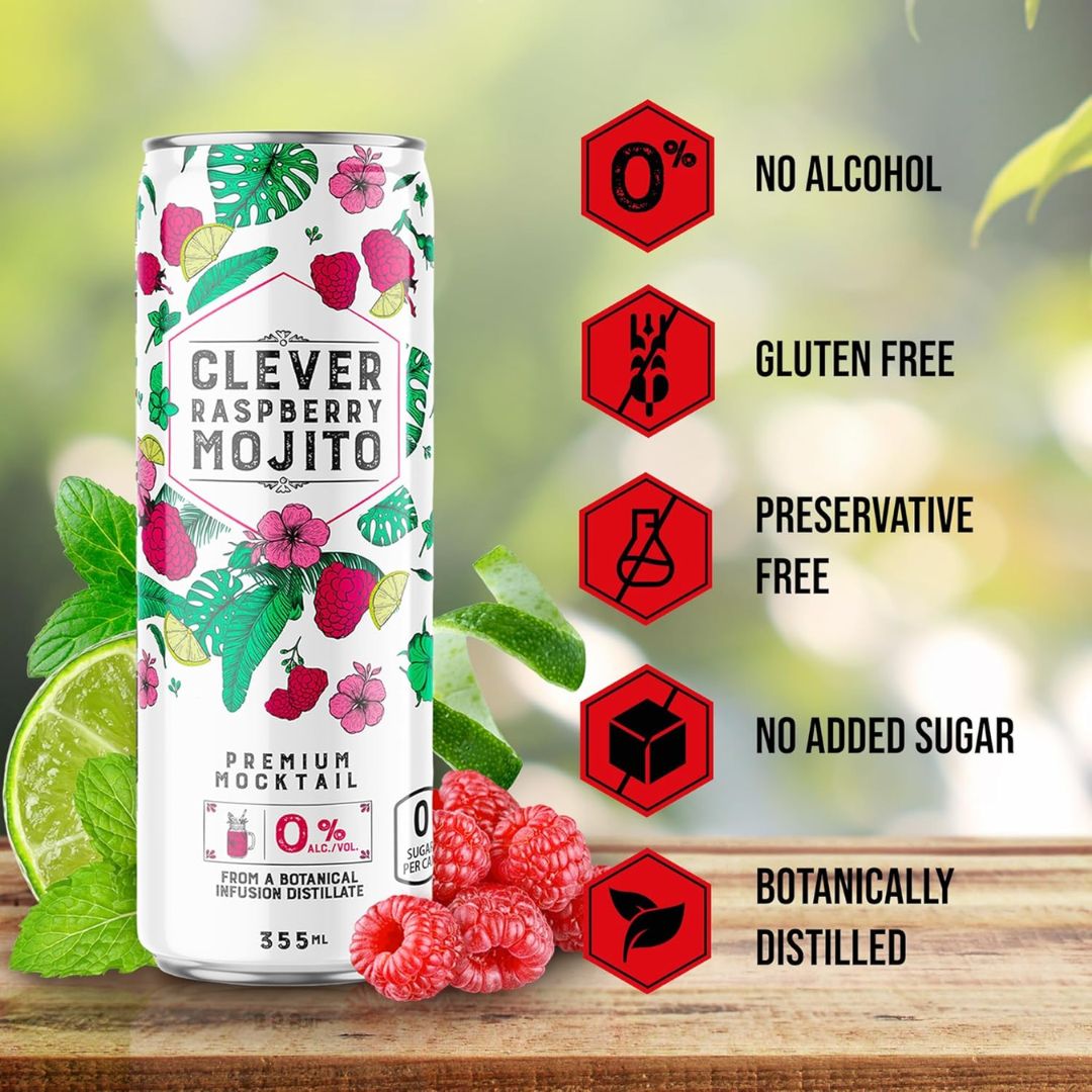 Clever Mocktail Non-Alcoholic No Sugar Raspberry Mojito - Upside