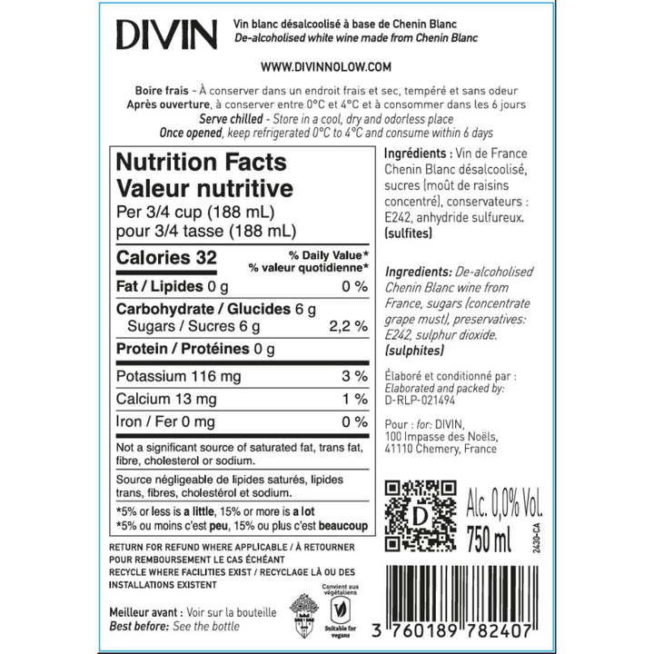 DIVIN 0.0 - Chenin Blanc, nutrition facts