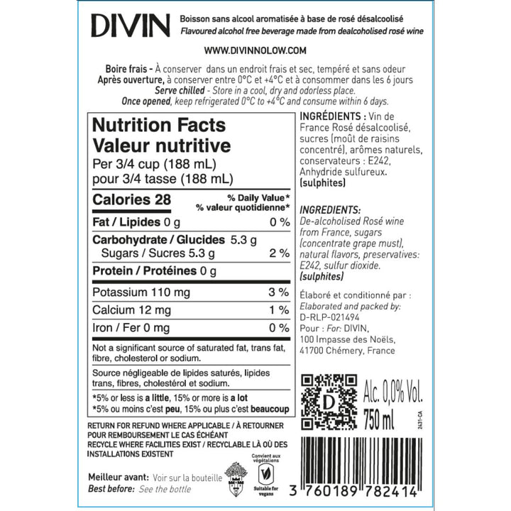 DIVIN 0.0 - Rose, nutrition facts