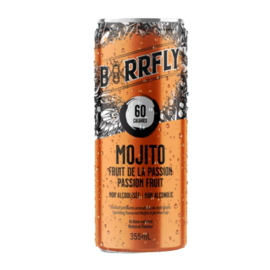 Discover Barrfly, a range of non-alcoholic, gluten-free and vegan cocktails. With only 60 calories and 25% less sugar than ready-to-drink Mojito-style alcoholic cocktails, our natural rum and soda flavored cocktail will please Mojito lovers with its natural passion fruit flavors !